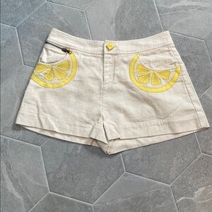 Rebecca Taylor Linen Lemon Appliqué Shorts – Size 4 – Textured Summer Style